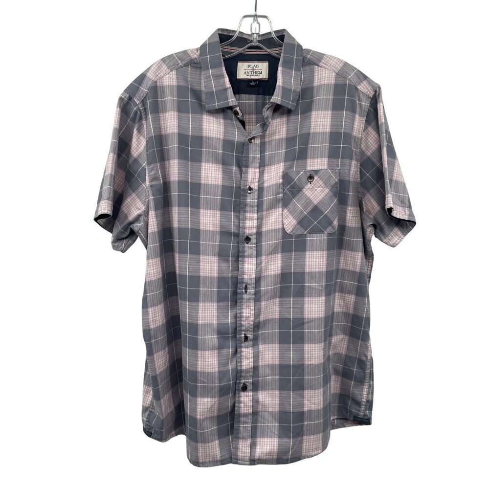 Flag & Anthem Men's Plaid Short Sleeve Button Up Shirt Gray/Pink Size Large